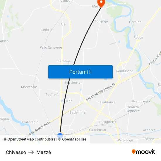 Chivasso to Mazzè map