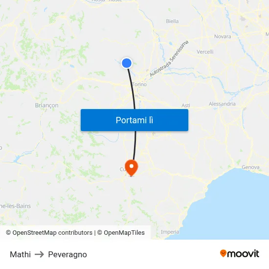 Mathi to Peveragno map