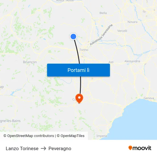 Lanzo Torinese to Peveragno map