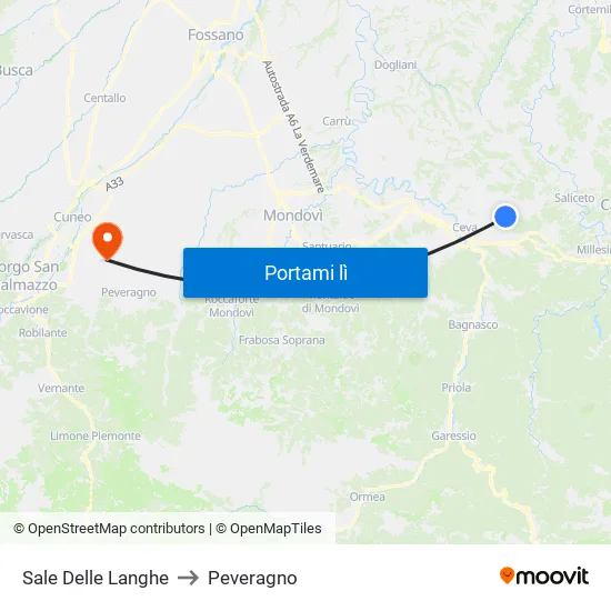 Sale Delle Langhe to Peveragno map