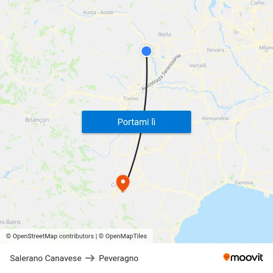 Salerano Canavese to Peveragno map