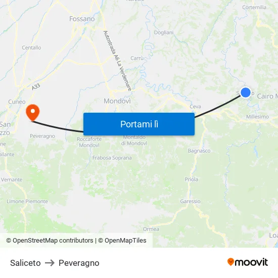 Saliceto to Peveragno map
