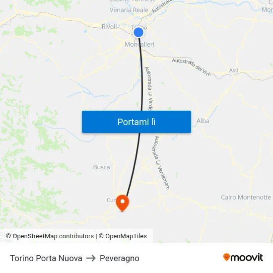 Torino Porta Nuova to Peveragno map
