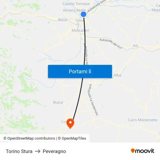 Torino Stura to Peveragno map