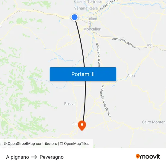 Alpignano to Peveragno map