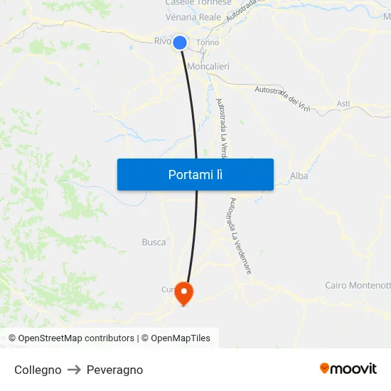 Collegno to Peveragno map