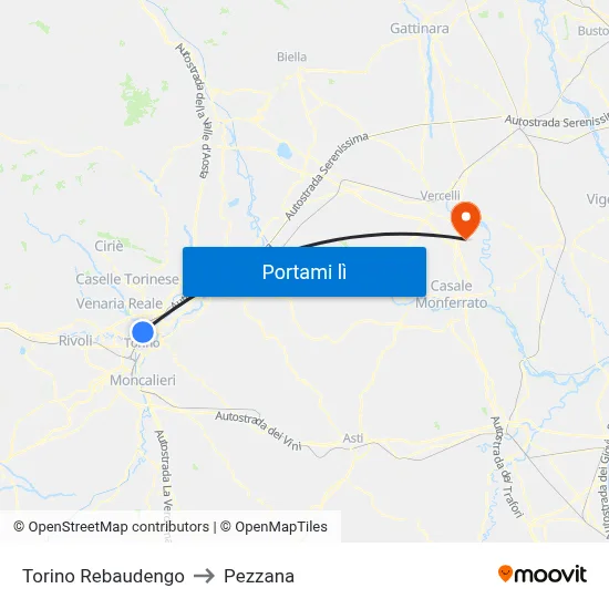 Torino Rebaudengo to Pezzana map
