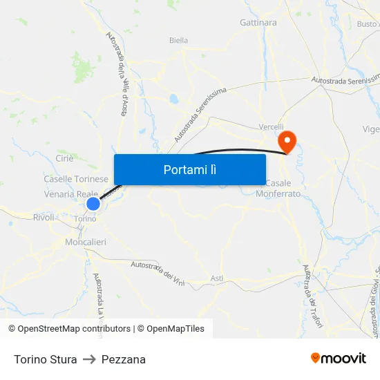 Torino Stura to Pezzana map