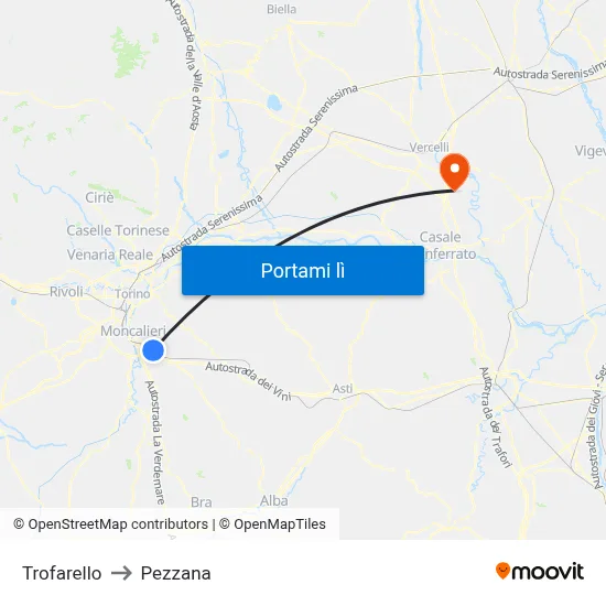 Trofarello to Pezzana map