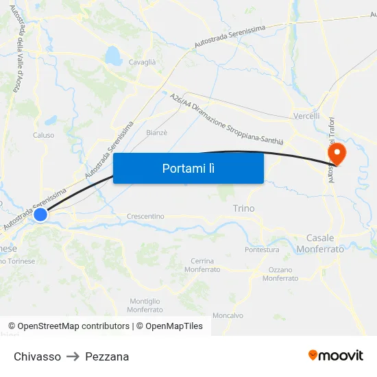 Chivasso to Pezzana map
