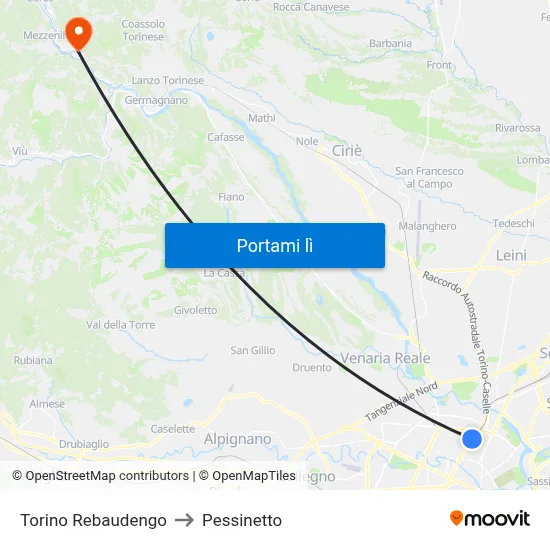 Torino Rebaudengo to Pessinetto map