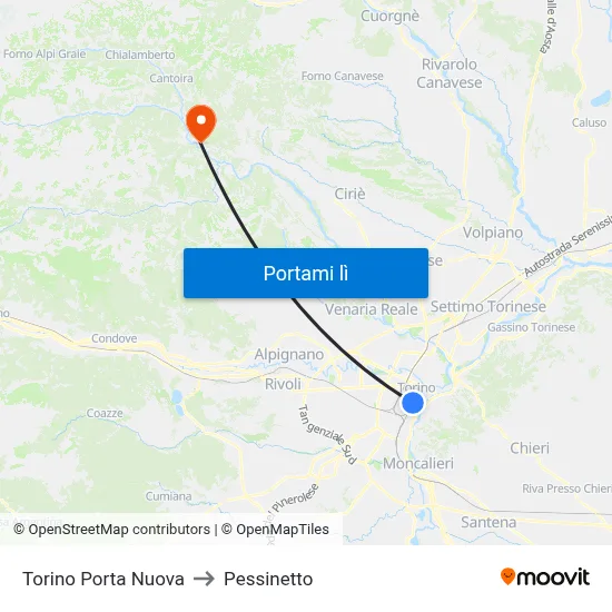Torino Porta Nuova to Pessinetto map