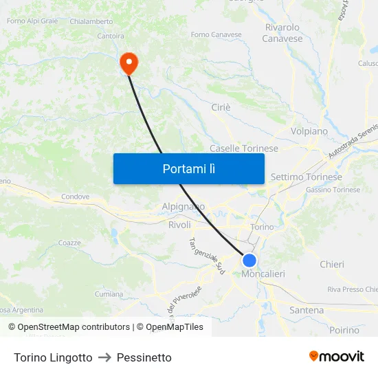 Torino Lingotto to Pessinetto map
