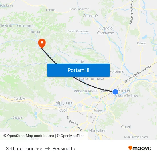 Settimo Torinese to Pessinetto map