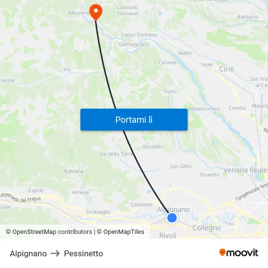 Alpignano to Pessinetto map