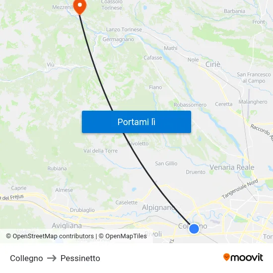Collegno to Pessinetto map