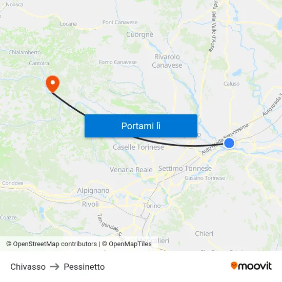 Chivasso to Pessinetto map