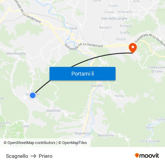 Scagnello to Priero map