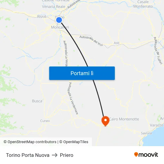 Torino Porta Nuova to Priero map