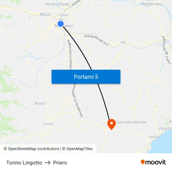 Torino Lingotto to Priero map