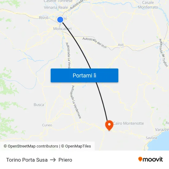 Torino Porta Susa to Priero map