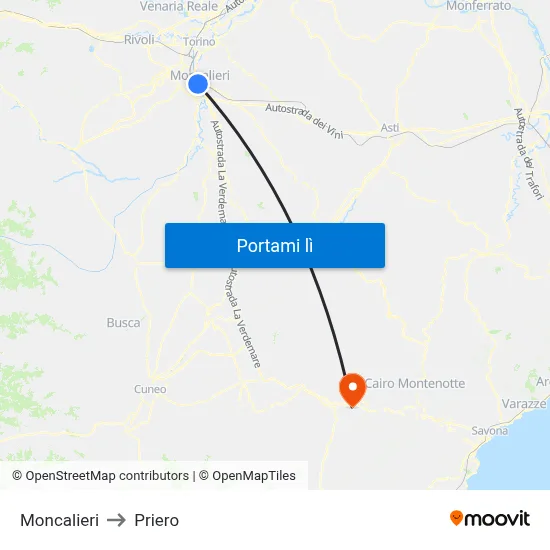Moncalieri to Priero map