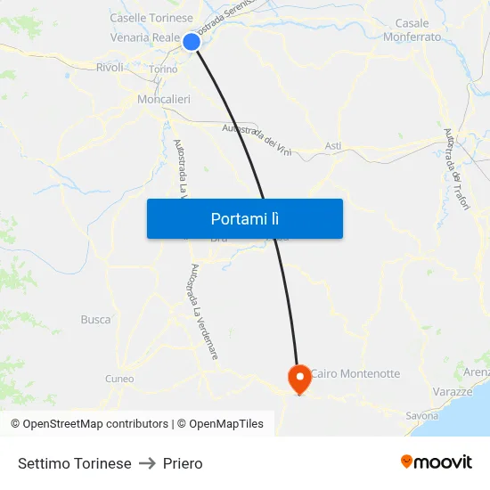 Settimo Torinese to Priero map