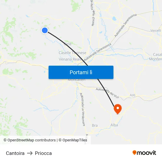 Cantoira to Priocca map