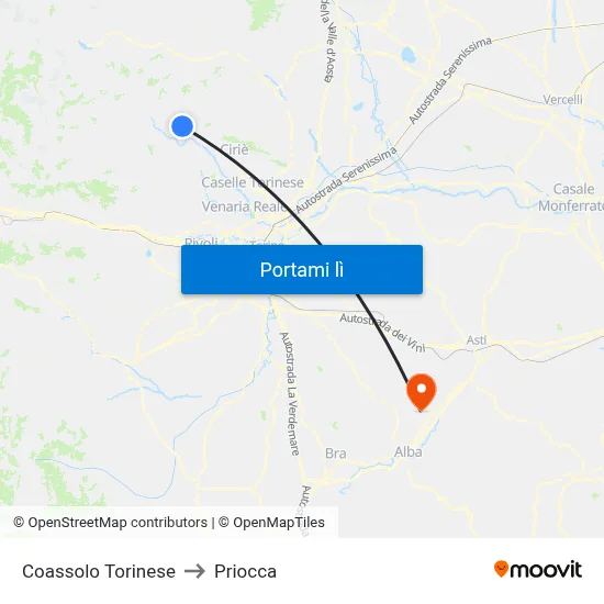 Coassolo Torinese to Priocca map