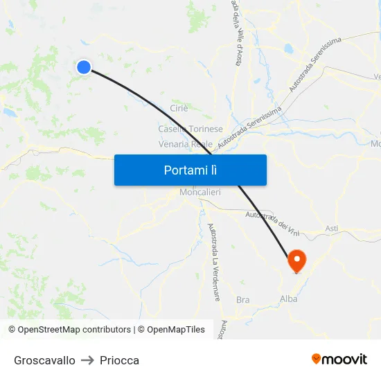 Groscavallo to Priocca map