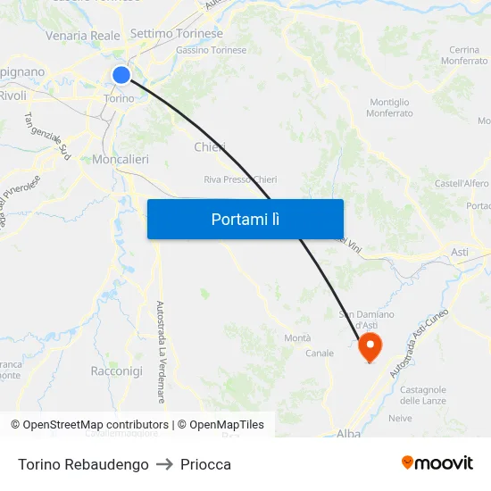 Torino Rebaudengo to Priocca map