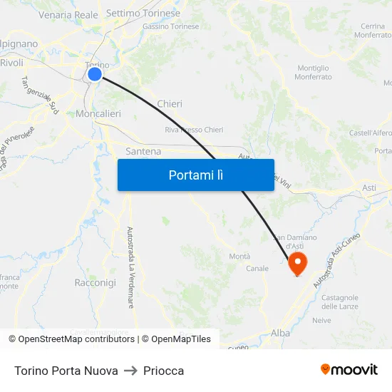 Torino Porta Nuova to Priocca map