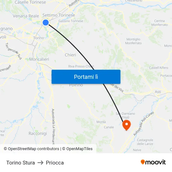 Torino Stura to Priocca map