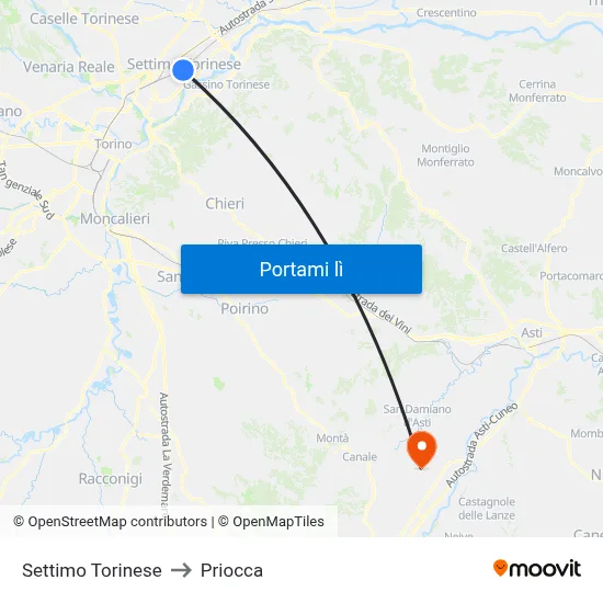 Settimo Torinese to Priocca map