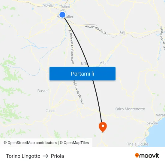 Torino Lingotto to Priola map