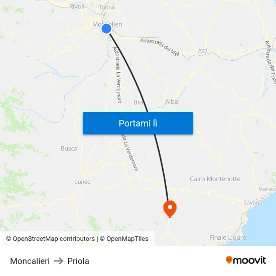 Moncalieri to Priola map