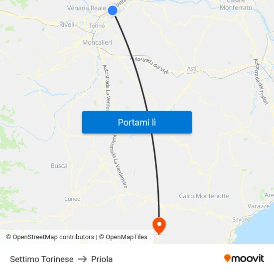 Settimo Torinese to Priola map