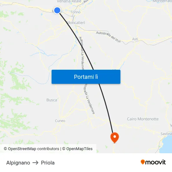Alpignano to Priola map