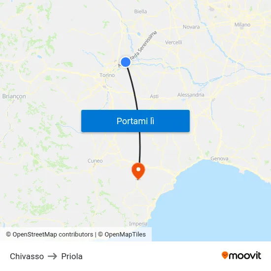 Chivasso to Priola map