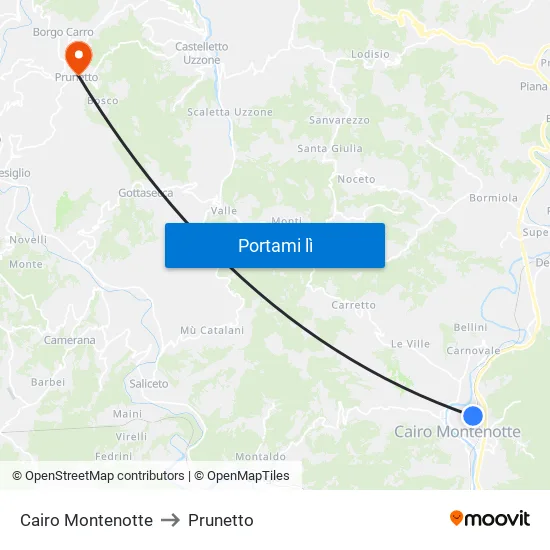 Cairo Montenotte to Prunetto map