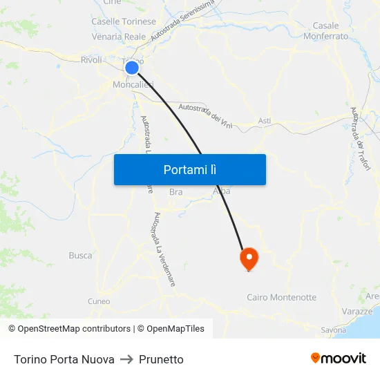 Torino Porta Nuova to Prunetto map