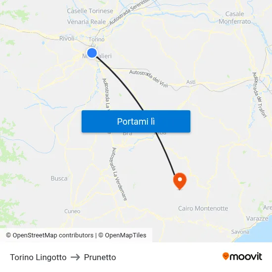 Torino Lingotto to Prunetto map
