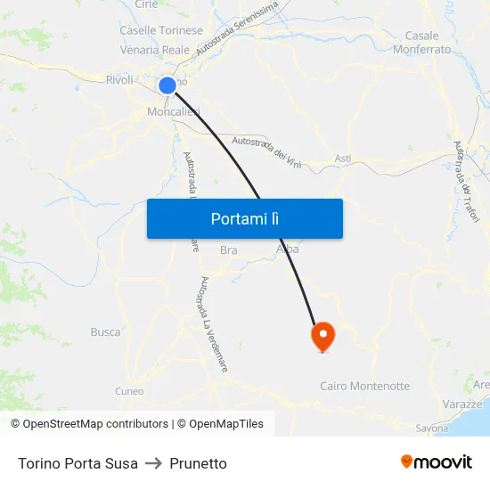 Torino Porta Susa to Prunetto map