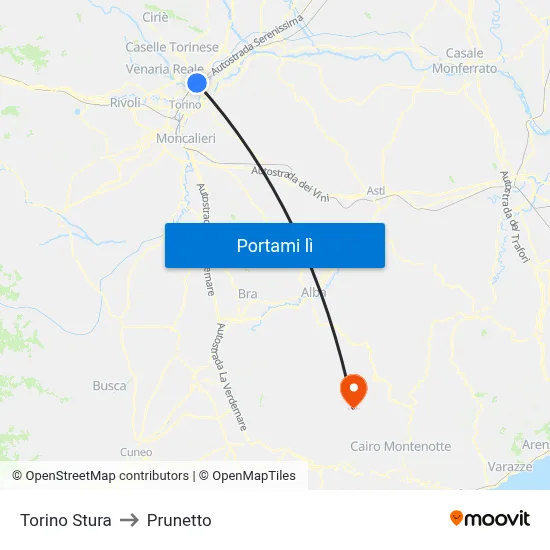 Torino Stura to Prunetto map