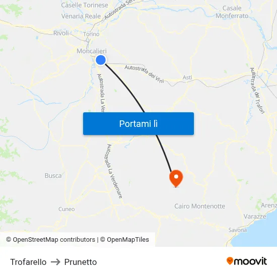 Trofarello to Prunetto map
