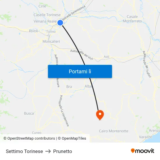 Settimo Torinese to Prunetto map
