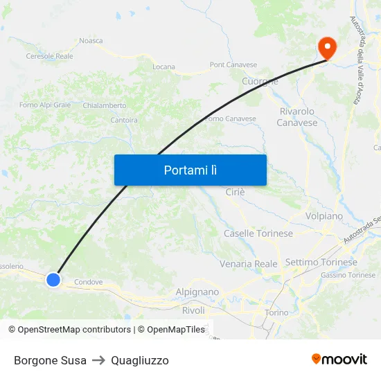 Borgone Susa to Quagliuzzo map