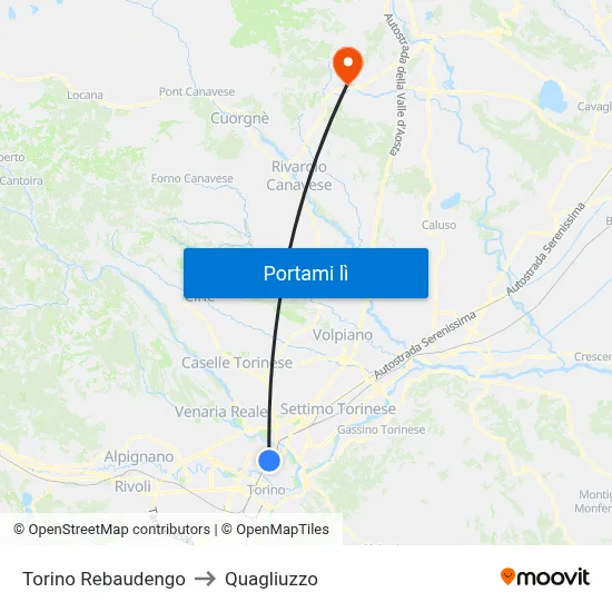 Torino Rebaudengo to Quagliuzzo map