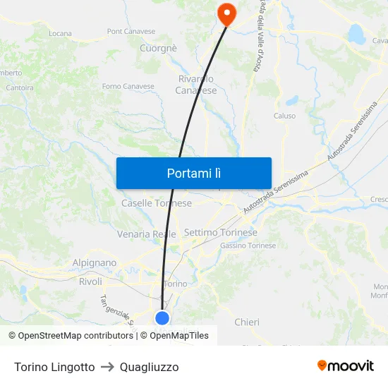 Torino Lingotto to Quagliuzzo map