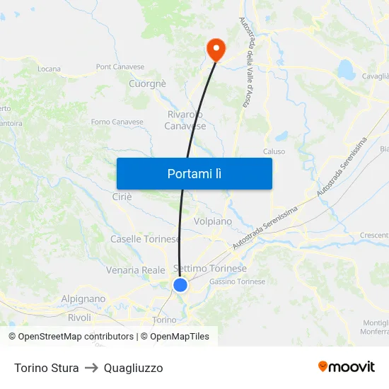 Torino Stura to Quagliuzzo map